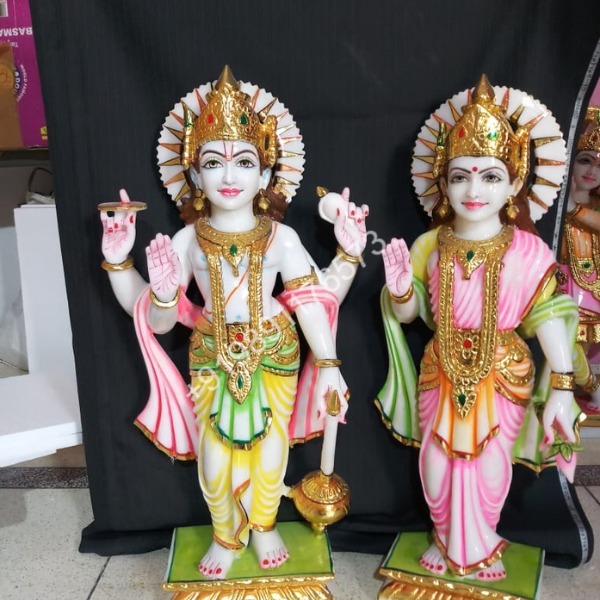 Standing Vishnu Laxmi Marble Statue